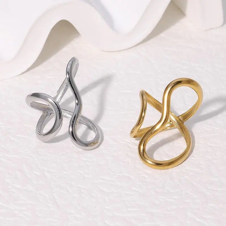 Fashion Stainless Steel Waterproof Open Ring Personality Charms PVD Real Gold 18K Plated Trendy Jewelry for Women Espiga Jewelry