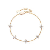 High Quality Crystal Four Leaf Flower Bracelet for Women Clasic Trendy Gold Color Stainless Steel Zircon Bangle Jewelry Gift Espiga Jewelry