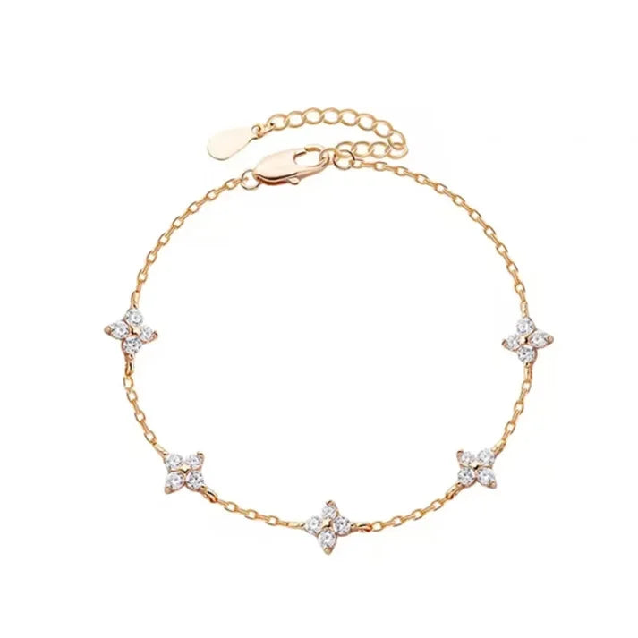 High Quality Crystal Four Leaf Flower Bracelet for Women Clasic Trendy Gold Color Stainless Steel Zircon Bangle Jewelry Gift Espiga Jewelry