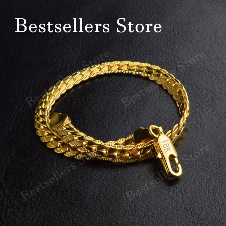 925 Sterling Silver, 18K Gold, 5mm Embossed Bracelet - Fashionable for Men and Women, Charming, Wedding Gifts and Jewelry Espiga Jewelry