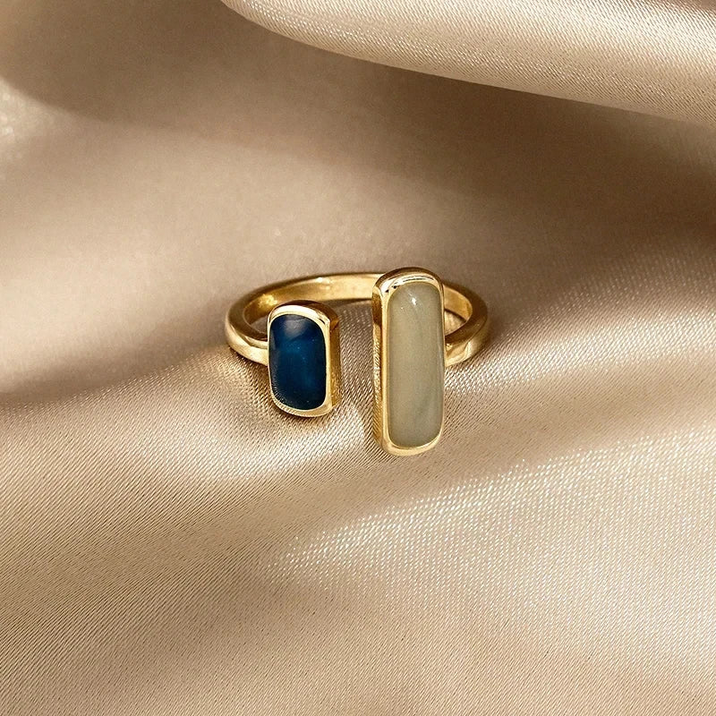 New Adjustable Colorful Drip Glaze Ring Women Fashion Retro Geometric Gold Colour Metal Rings Wedding Jewelry Birthday Gift Espiga Jewelry