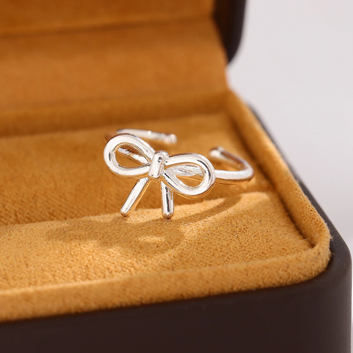 New Simple Element 925 Sterling Silver Jewelry Bow Female Wholesale Hot Popular Beautiful Opening Rings     R205 Espiga Jewelry
