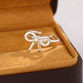 New Simple Element 925 Sterling Silver Jewelry Bow Female Wholesale Hot Popular Beautiful Opening Rings     R205 Espiga Jewelry