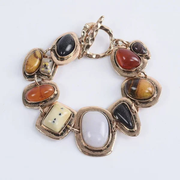 Boho Resin Stone Link Bracelet – Gold Mixed Stone
