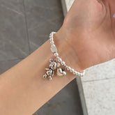 925 Sterling Silver Bracelets for Women String of Beads Accessories Trend Vintage Simple Cute Bear Pendant Party Jewelry Espiga Jewelry