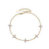 High Quality Crystal Four Leaf Flower Bracelet for Women Clasic Trendy Gold Color Stainless Steel Zircon Bangle Jewelry Gift Espiga Jewelry
