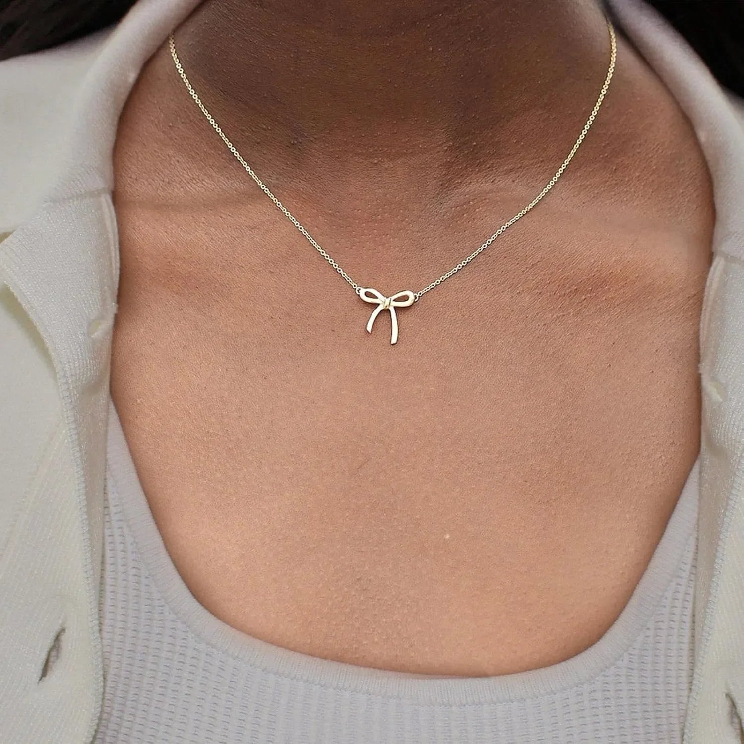 Gold Necklace for Women Bow Necklace Gold Silver Plated Necklace Cute Bow Pendant Choker Chain Necklaces for Women Jewelry Gift Espiga Jewelry