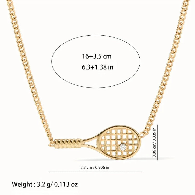 Tennis Racket Necklace Minimalist Alloy Pendant Sporty Chic Choker Adjustable Chain Athleisure Jewelry Gift for Her Espiga Jewelry