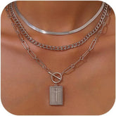 New Fashion Cross Pendant Necklace for Women Toggle Clasp Rectangle Necklaces Paperclip Collarbone Chain Christian Faith Jewelry Espiga Jewelry