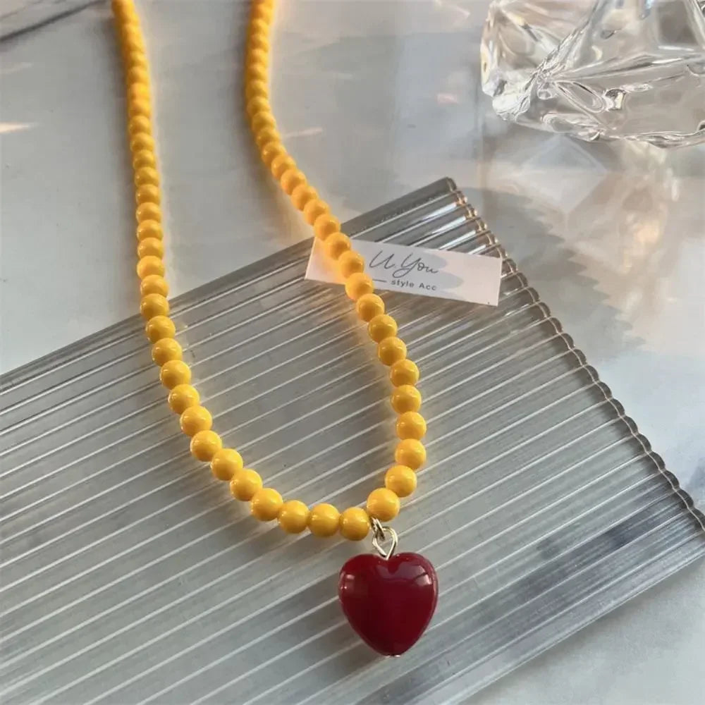 Sweater Chain Y2K Simple Alloy Women Jewelry Accessories Korean Necklace Rainbow Color Necklace Love Heart Pendant DIY Espiga Jewelry
