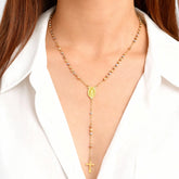 Rosary Virgin Cross Drop Y-shaped Necklace for Women,Stainless Steel Link Bead Chain Prayer Necklaces,Mary Jewelry Gift Espiga Jewelry