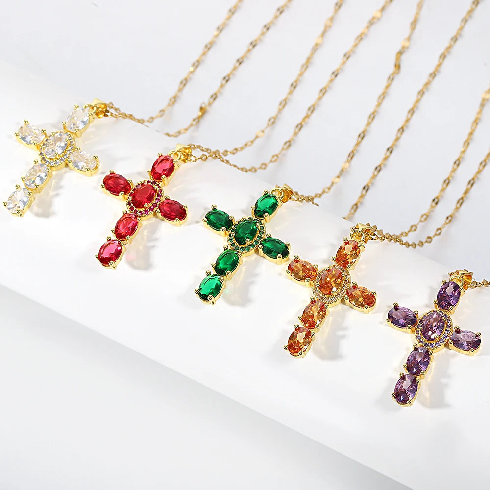 Gorgeous Cross Zircon Necklace Religious Belief Prayer Love Hope Blessing Church Jewelry Good Luck Prayer Religious Accessories Espiga Jewelry