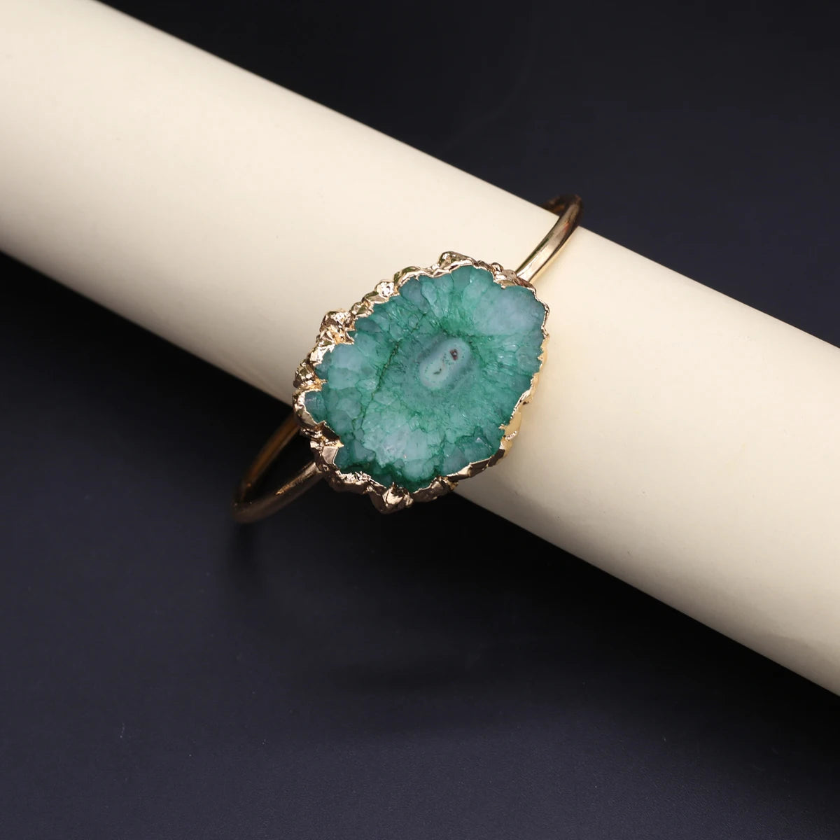 Fashion Jewerly Gift Bracelets Femme Acier Inoxidable Zinc Alloy Cuff Bracelet Fashion Colorful Natural Embryo Agate Stone Espiga Jewelry