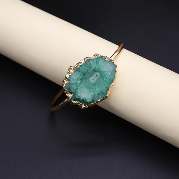 Fashion Jewerly Gift Bracelets Femme Acier Inoxidable Zinc Alloy Cuff Bracelet Fashion Colorful Natural Embryo Agate Stone Espiga Jewelry