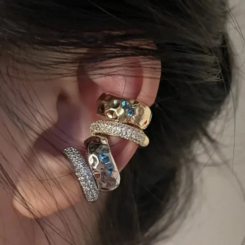 Punk Zircon Double-layer Ear Cuff No Piercing Earrings Trendy Unique Metal Geometric Ear Clip for Women Jewelry Accessories Gift Espiga Jewelry