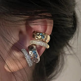 Punk Zircon Double-layer Ear Cuff No Piercing Earrings Trendy Unique Metal Geometric Ear Clip for Women Jewelry Accessories Gift Espiga Jewelry