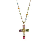 Fashion Colorful Zircon Cross Pendant Necklace For Women Stainless Steel Silver Color Charm Religious Necklaces Jewelry Espiga Jewelry