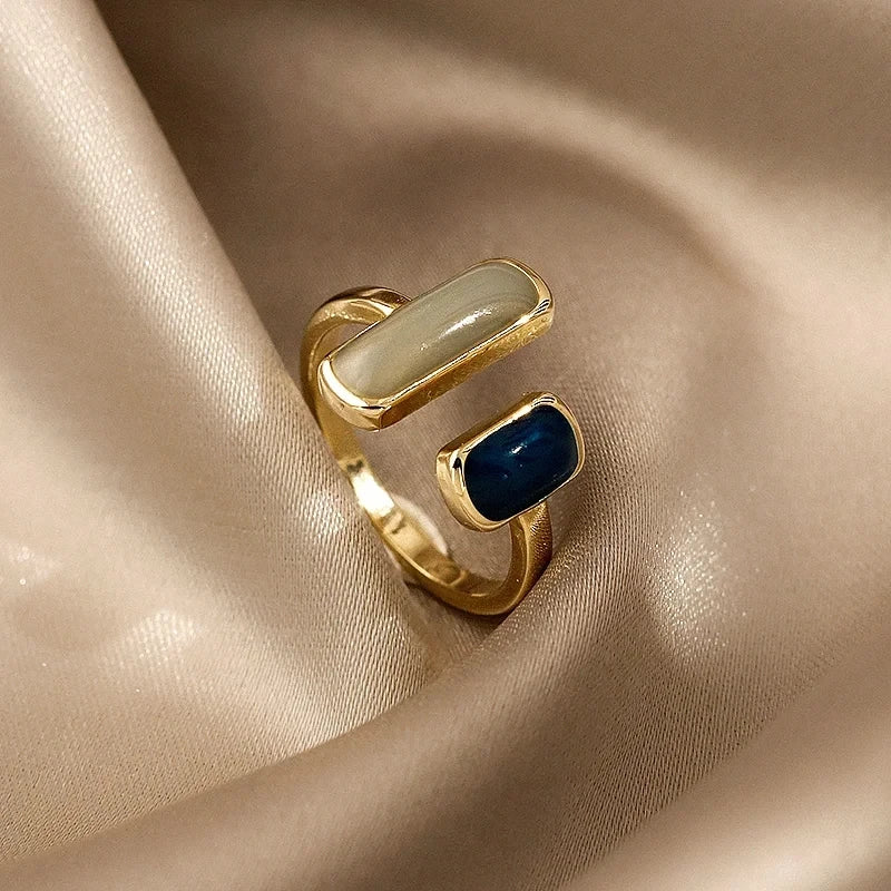 New Adjustable Colorful Drip Glaze Ring Women Fashion Retro Geometric Gold Colour Metal Rings Wedding Jewelry Birthday Gift Espiga Jewelry