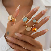 Ingemark 5Pcs/Set Retro Gold Color Irregular Metal Ring for Women Bohemian Open Adjustable Wide Ring Aesthetic Y2K Jewelry Gift Espiga Jewelry