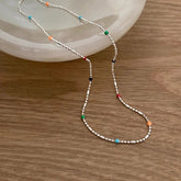 925 Silver Sterling Silver Necklace With Simple Geometric Multicolour Beads Choker Shiny Delicate Collarbone Chain For Women&