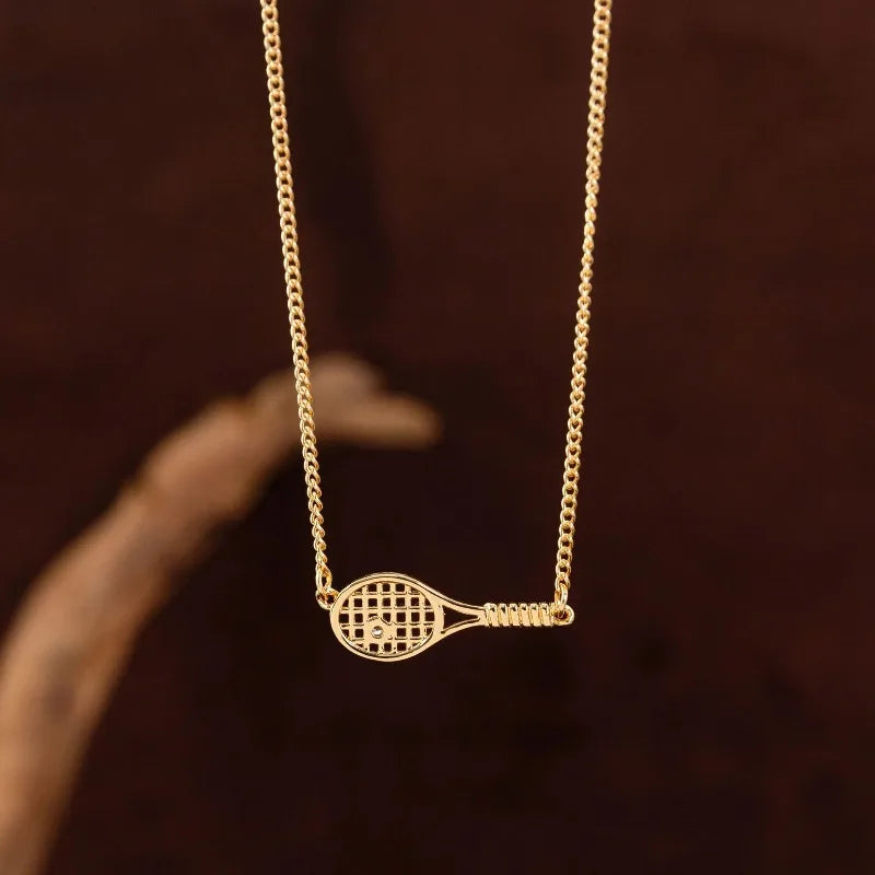 Tennis Racket Necklace Minimalist Alloy Pendant Sporty Chic Choker Adjustable Chain Athleisure Jewelry Gift for Her Espiga Jewelry