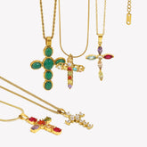 E. B. Belle Sparkling Luxury Colored Zirconia Cross Pendant Stainless Steel Women&