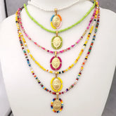 Virgin Mary Pendant Charm Necklace Women Imitation Pearl Cross Scared Heart Jesus Choker Seed Beads Gold Color Jewelry Mom Espiga Jewelry