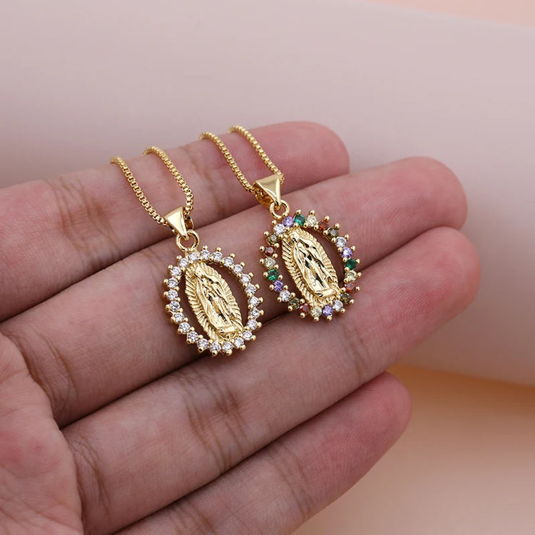 2024 Small Rainbow Virgin Mary Necklaces For Women Gold Plated Guadalupe chain  Necklaces Catholic daily  Jewelry Espiga Jewelry