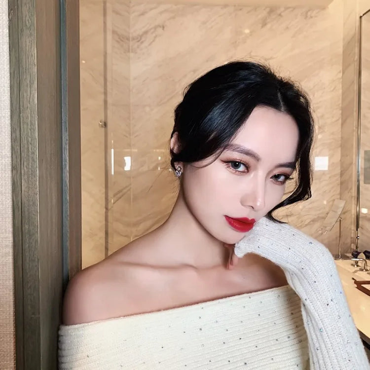 Simple Asymmetric D-shaped Earrings, Internet-famous Versatile Small Zircon Eardrops, Elegant Fashionable Light Luxury Earrings Espiga Jewelry