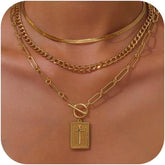 New Fashion Cross Pendant Necklace for Women Toggle Clasp Rectangle Necklaces Paperclip Collarbone Chain Christian Faith Jewelry Espiga Jewelry