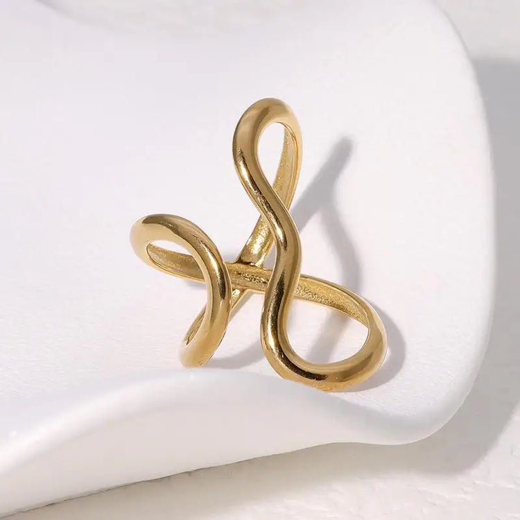 Fashion Stainless Steel Waterproof Open Ring Personality Charms PVD Real Gold 18K Plated Trendy Jewelry for Women Espiga Jewelry