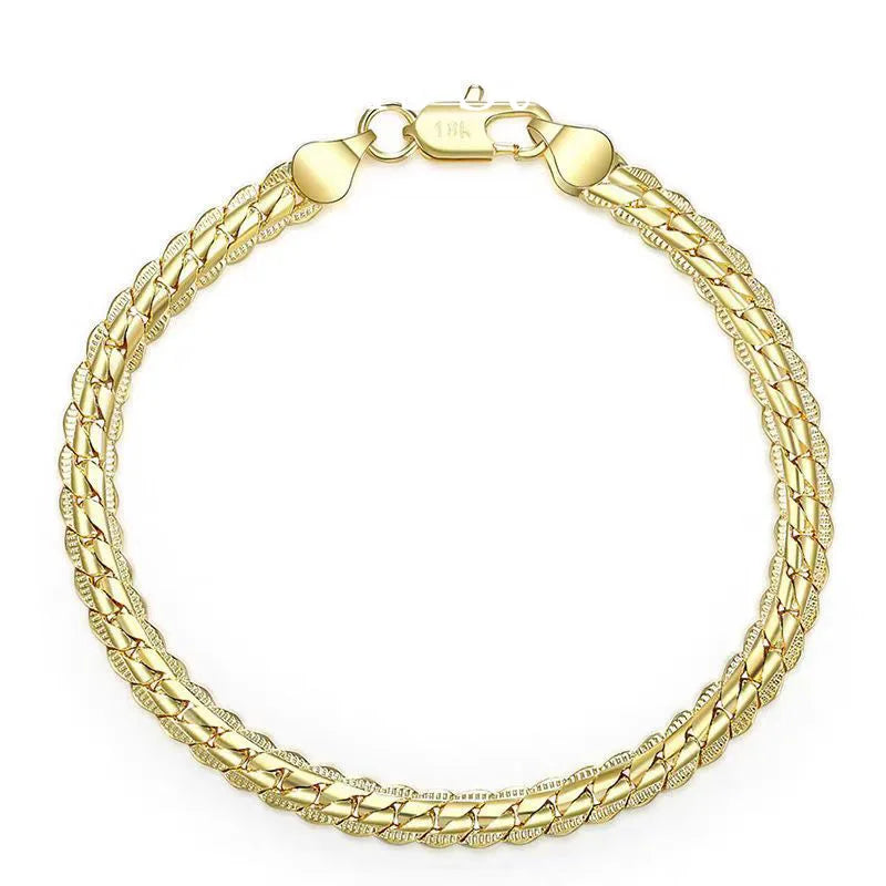 925 Sterling Silver, 18K Gold, 5mm Embossed Bracelet - Fashionable for Men and Women, Charming, Wedding Gifts and Jewelry Espiga Jewelry