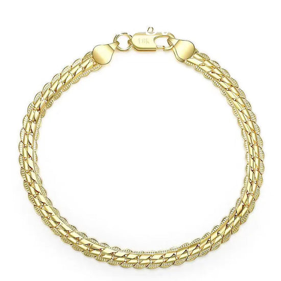 925 Sterling Silver, 18K Gold, 5mm Embossed Bracelet - Fashionable for Men and Women, Charming, Wedding Gifts and Jewelry Espiga Jewelry