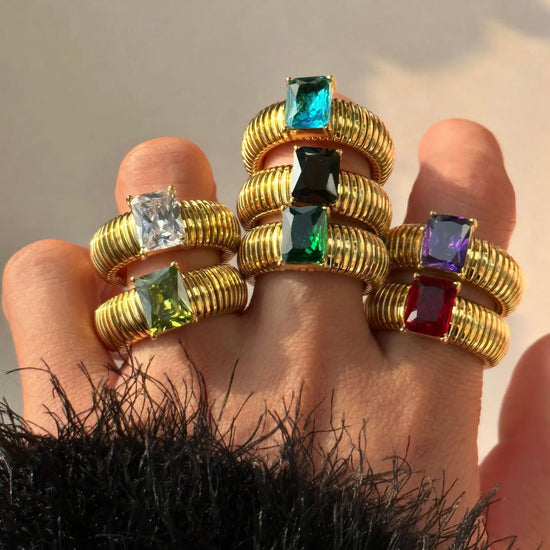 New ins Stainless Steel Colorful Zircon Ring For Women Girls Vintage Elastic Rings Fashion Aesthetic Jewelry Gift Espiga Jewelry