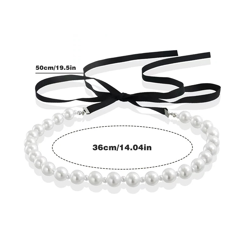Elegant Black Velvet Ribbon Bowknot Choker Necklace For Women Wed Goth Imitation Pearl Clavicle Chain Y2K Accessories Espiga Jewelry