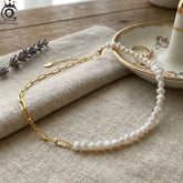 ORSA JEWELS Half Pearl Chain Clip Necklace Choker Chain Women Girls Jewelry Set for Dancing Party Dating Wedding Vacation GPN13 Espiga Jewelry