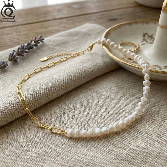 ORSA JEWELS Half Pearl Chain Clip Necklace Choker Chain Women Girls Jewelry Set for Dancing Party Dating Wedding Vacation GPN13 Espiga Jewelry