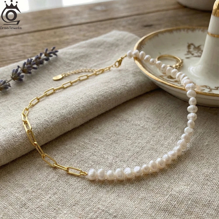 ORSA JEWELS Half Pearl Chain Clip Necklace Choker Chain Women Girls Jewelry Set for Dancing Party Dating Wedding Vacation GPN13 Espiga Jewelry