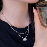 925 Silver Sterling Silver Necklace With Simple Geometric Multicolour Beads Choker Shiny Delicate Collarbone Chain For Women&