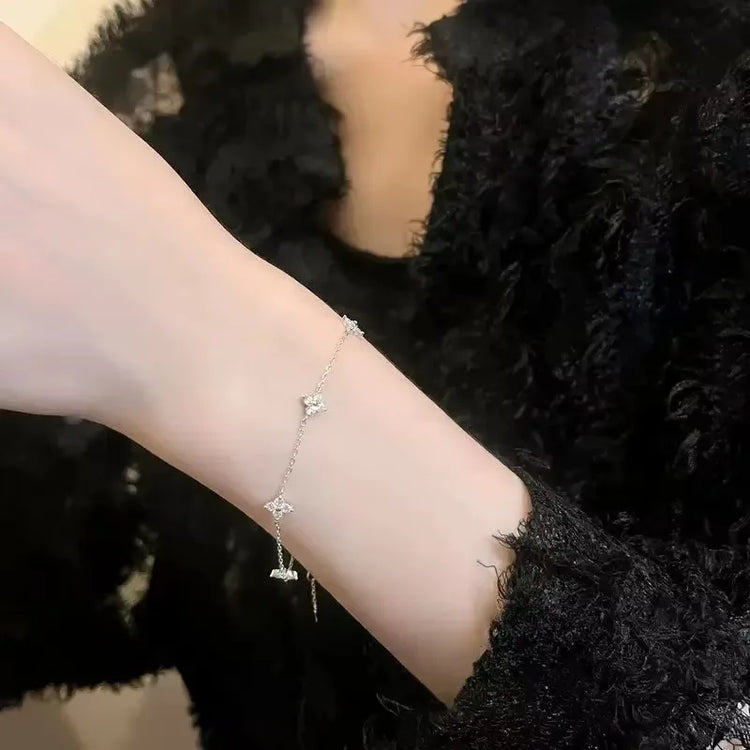 High Quality Crystal Four Leaf Flower Bracelet for Women Clasic Trendy Gold Color Stainless Steel Zircon Bangle Jewelry Gift Espiga Jewelry
