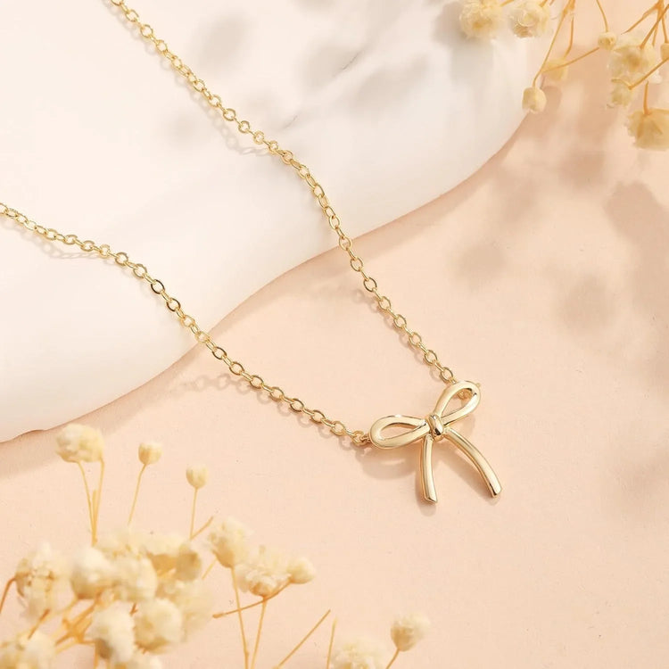 Gold Necklace for Women Bow Necklace Gold Silver Plated Necklace Cute Bow Pendant Choker Chain Necklaces for Women Jewelry Gift Espiga Jewelry