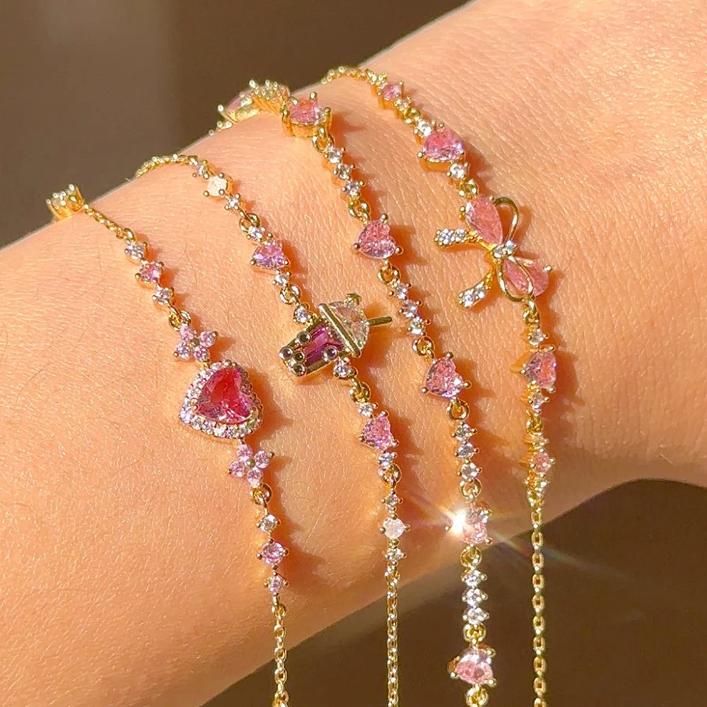 New Fashion Women Girls Trendy Sweetness Lovely Shiny Zircon Bow Bowknot Chain Bracelets Jewelry Female Party Gifts Espiga Jewelry
