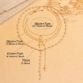 Layered Rosary Cross Necklace Vintage Gold Silver Mary Pendant Pearl Beaded Y Lariat Jewelry Gift for Women Espiga Jewelry