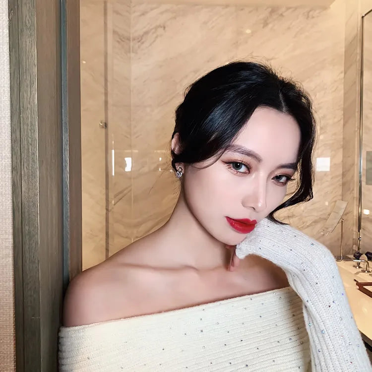 Simple Asymmetric D-shaped Earrings, Internet-famous Versatile Small Zircon Eardrops, Elegant Fashionable Light Luxury Earrings Espiga Jewelry