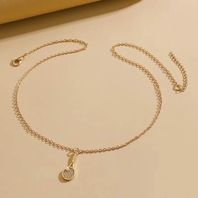 Tennis Racket Necklace Minimalist Alloy Pendant Sporty Chic Choker Adjustable Chain Athleisure Jewelry Gift for Her Espiga Jewelry