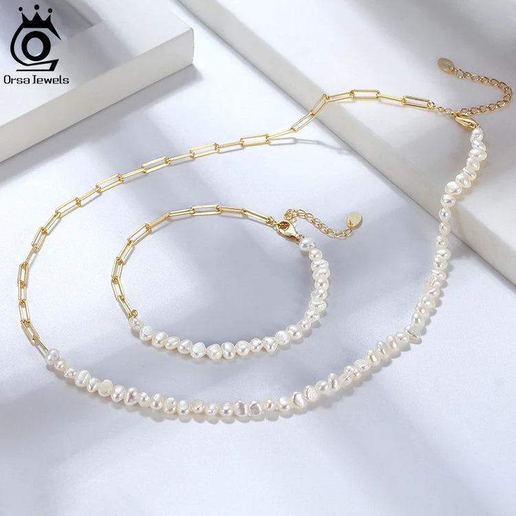 ORSA JEWELS Half Pearl Chain Clip Necklace Choker Chain Women Girls Jewelry Set for Dancing Party Dating Wedding Vacation GPN13 Espiga Jewelry