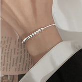 100% Solid 925 Sterling Silver Metal Bracelets for Women Men Beads Adjuatable Handmade Simple Bracelet Birthday Christmas Gift Espiga Jewelry