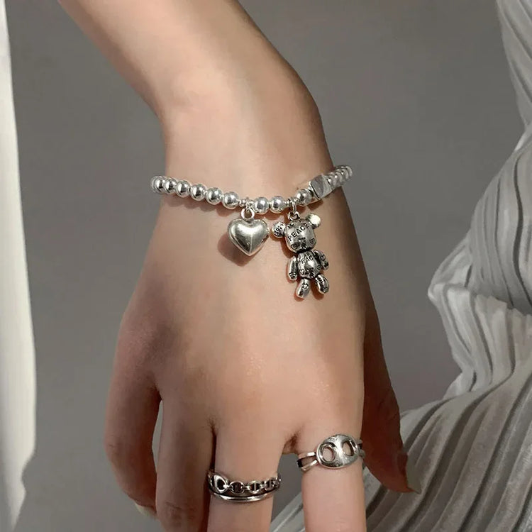 925 Sterling Silver Bracelets for Women String of Beads Accessories Trend Vintage Simple Cute Bear Pendant Party Jewelry Espiga Jewelry