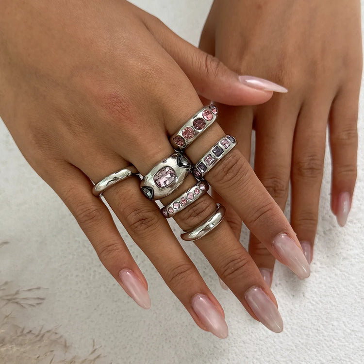 Gold Ring Set For Woman Fashion Rhinestone Alloy Ring Adjustable Wide Ring Irregular Aesthetic Jewelry Gift For Special Occasion Espiga Jewelry