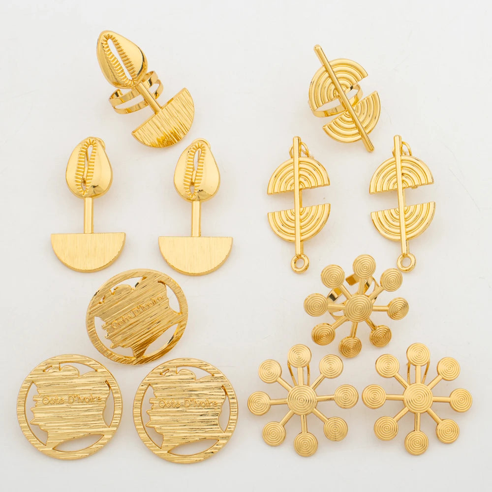 New   Plated Jewelry Set For Women Design Dubai Fashion Earrings and Ring Set African Bridal Wedding Jewelry Party Gift Espiga Jewelry